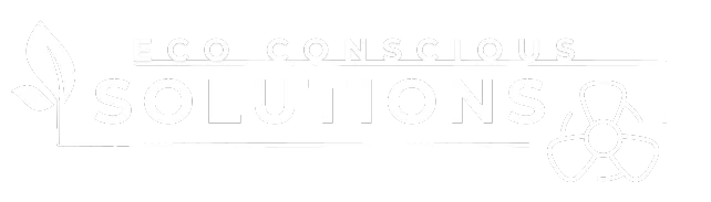 Eco Conscious Solutions logo featuring leaves and a fan, symbolizing environmentally friendly HVAC maintenance services by R&A Industries.