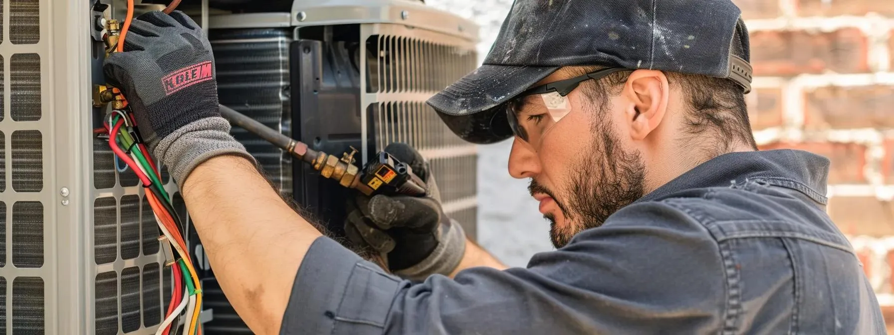 a technician fixing an ac unit