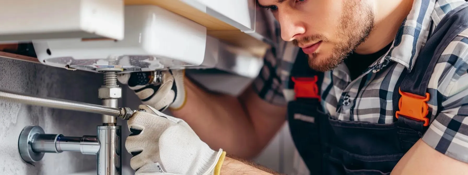 plumber working to repair a broken sink