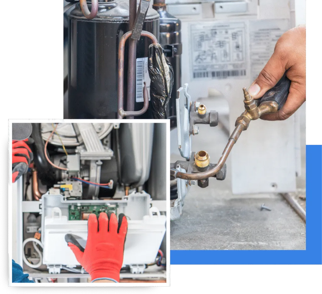 Heating maintenance technician inspecting furnace components and adjusting connections, showcasing expertise in system care for Oviedo homes.
