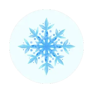Watercolor snowflake on a round light blue background. Winter holiday design element. Seasonal decoration for Oviedo, FL.