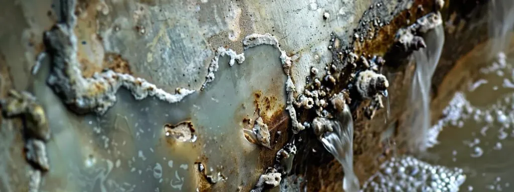 Close-up of condensate drain lines showing zoogloea slime buildup and organic debris