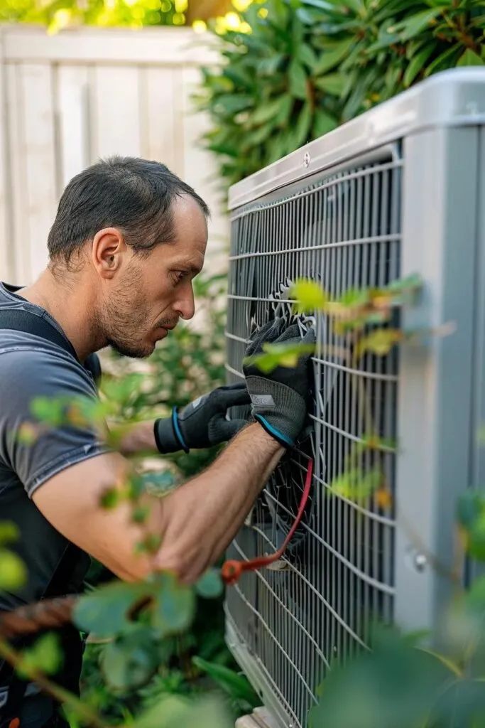 homeowner cleaning outdoor unit