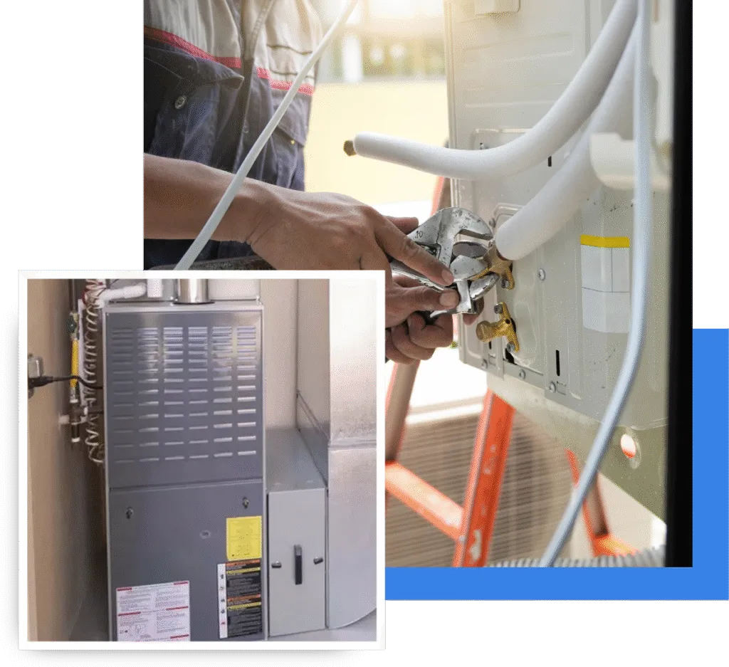 Furnace technician performing maintenance on heating system, showcasing expert service for optimal performance and energy efficiency in Oviedo homes.
