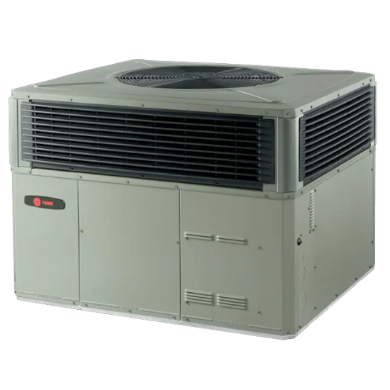 Packaged heat pump unit designed for efficient heating and cooling, showcasing maintenance features relevant to residential HVAC services in Oviedo, Florida.