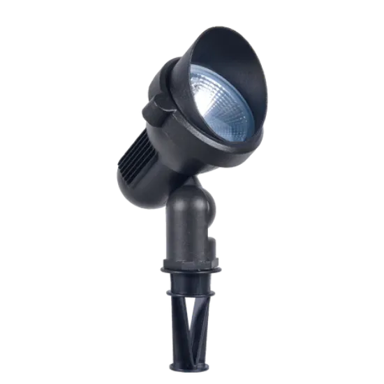 Black outdoor spotlight. Landscape lighting fixture for gardens and pathways. Ideal for outdoor lighting installation in Oviedo, FL.