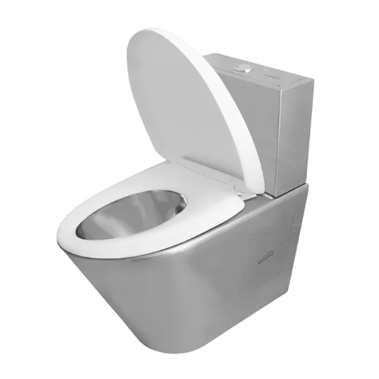 Modern toilet with a metallic finish and open lid. Emergency plumbing fixture, ideal for bathroom renovations in Oviedo, FL.