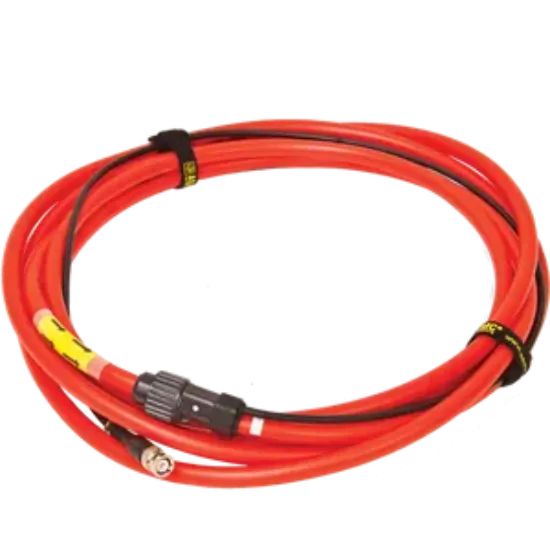 Emergency Electrician: Coiled red electrical cable with black connectors, used for electrical wiring and emergency repairs.