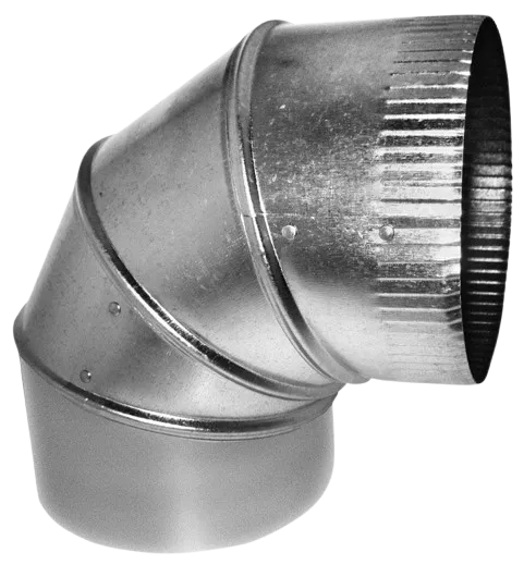 Close-up of a 90-degree galvanized metal elbow duct fitting, essential for Duct Cleaning in Orlando, FL, ensuring efficient airflow.