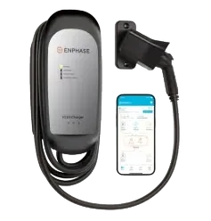 Enphase EV Charger setup with mobile app interface for monitoring and control, promoting convenient electric vehicle charging solutions.