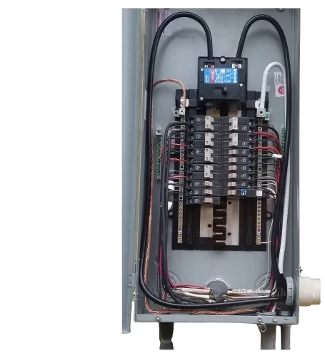 Electrical panel showcasing whole home surge protection wiring. Get your surge protection installed by a professional in Oviedo, FL today!