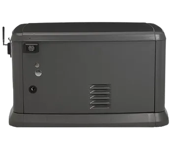 Side view of a gray whole house generator unit, designed to provide backup power to homes during outages, in Oviedo, FL.