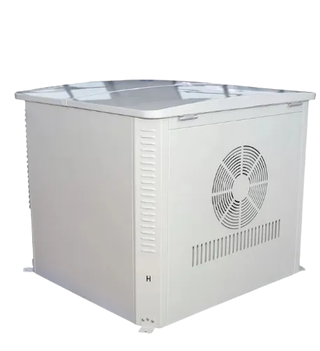 A white, enclosed whole house generator with a fan visible, ready for installation and use. Ideal for backup power in Oviedo, FL.