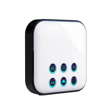 White smart home installation control panel with six buttons. Streamline your home's automation system in Oviedo, FL, with ease.
