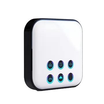 White smart home installation control panel with six buttons. Streamline your home's automation system in Oviedo, FL, with ease.
