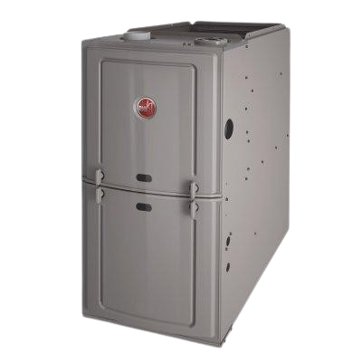 Furnace installation replacement services featuring a gray Rheem furnace unit, ideal for efficient home heating in Oviedo, FL.