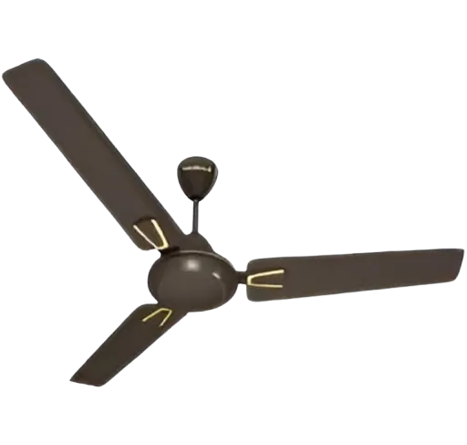 Elegant brown ceiling fan with three blades and gold accents. Enhancing electrical efficiency and style in any room. Oviedo, FL electrical services.