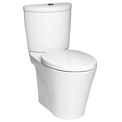 Modern, white two-piece toilet for plumbing installations. Ideal for residential or commercial bathrooms. Plumbing services in Oviedo, FL.