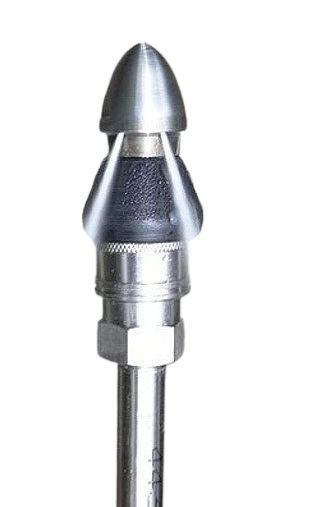 Close-up of a hydro jetting nozzle used in plumbing services to clear blocked pipes, ensuring effective drain cleaning in Oviedo, FL.