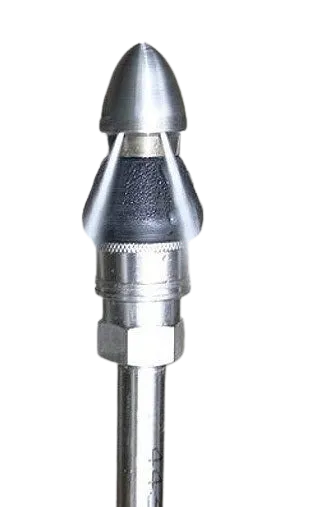 Close-up of a hydro jetting nozzle used in plumbing services to clear blocked pipes, ensuring effective drain cleaning in Oviedo, FL.
