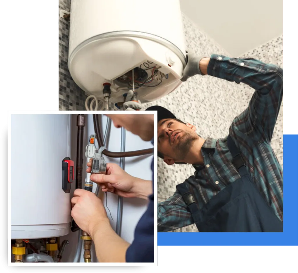 Plumber inspecting and flushing water heater tank for sediment buildup and maintenance in Orlando.
